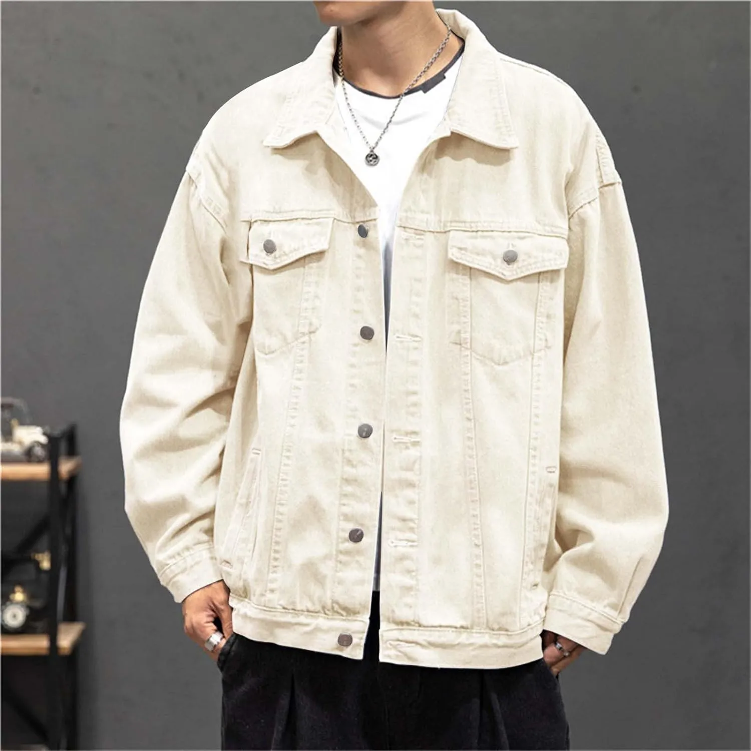 Mens Distressed Denim Jacket Button Down Jean Coat Casual Long Sleeve Trucker Hooded Jackets Outwear ined Denim Jacket