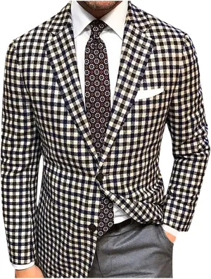 Men's Fashion Slim Fit Casual Plaid Button Down Notched Lapel Suit Jacket Blazer Dinner Party Prom Wedding Tuxedo