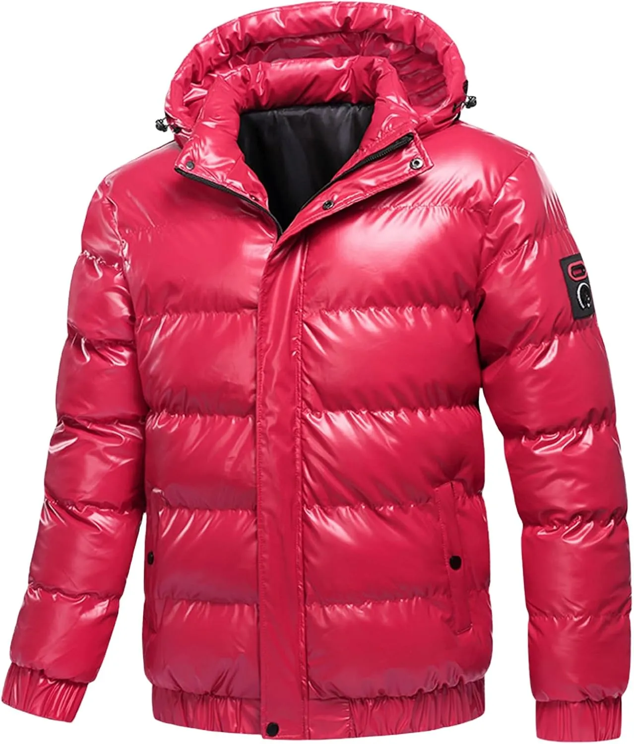 Men's Faux Fur Trimmed Puffer Coat Reflective Shiny Hood Plus Size Bomber Alternative Down Jacket for Stylish Comfort