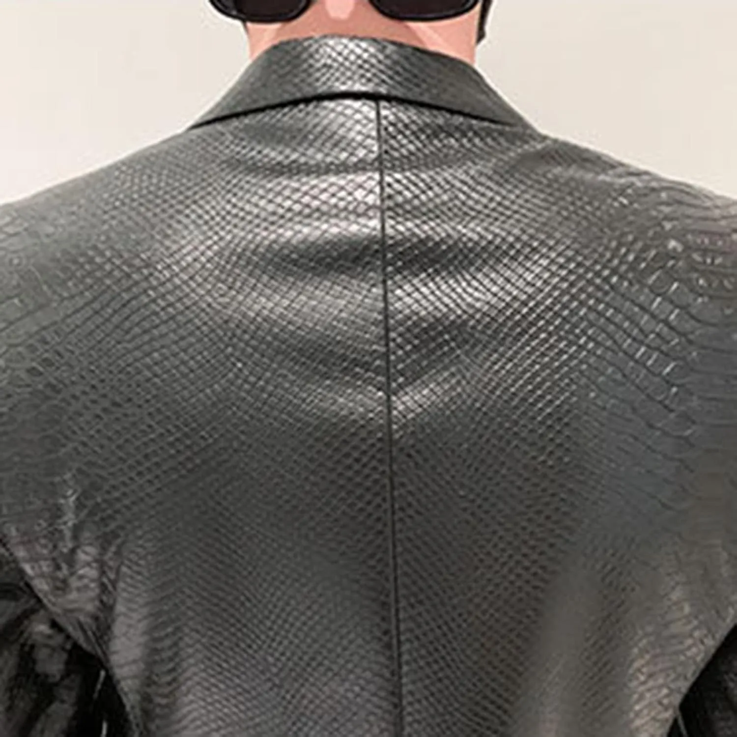 Men's Faux Leather Suit Jacket Snake Pattern Blazer Casual Plus Size Black Jacket 1 Button Notched Lapel Slim Fit Suit