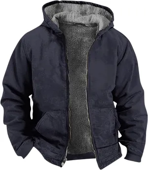 Mens Fleece Lined Jacket Oversized Hoodies Casual Sherpa Jackets Outdoor Hooded Coat Winter Warm Coats Zip Outwears