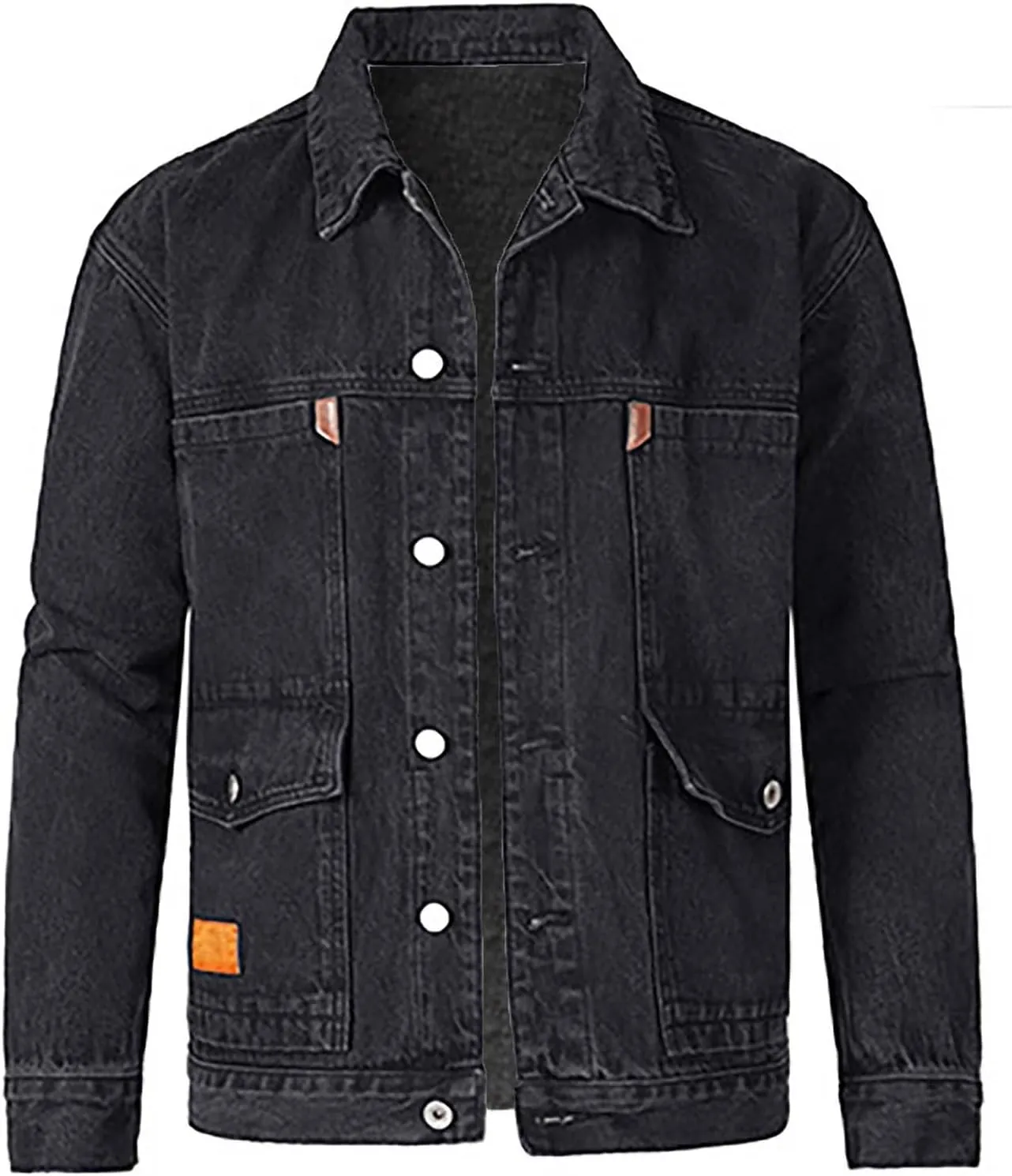 Mens Fleece Lined Jean Jacket Winter Sherpa Windbreaker Cotton Denim Trucker Jackets Distressed Denim Trucker Jackets