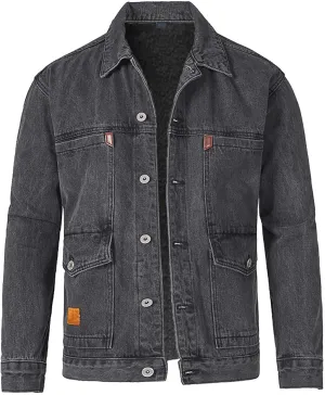 Mens Fleece Lined Jean Jacket Winter Sherpa Windbreaker Cotton Denim Trucker Jackets Distressed Denim Trucker Jackets