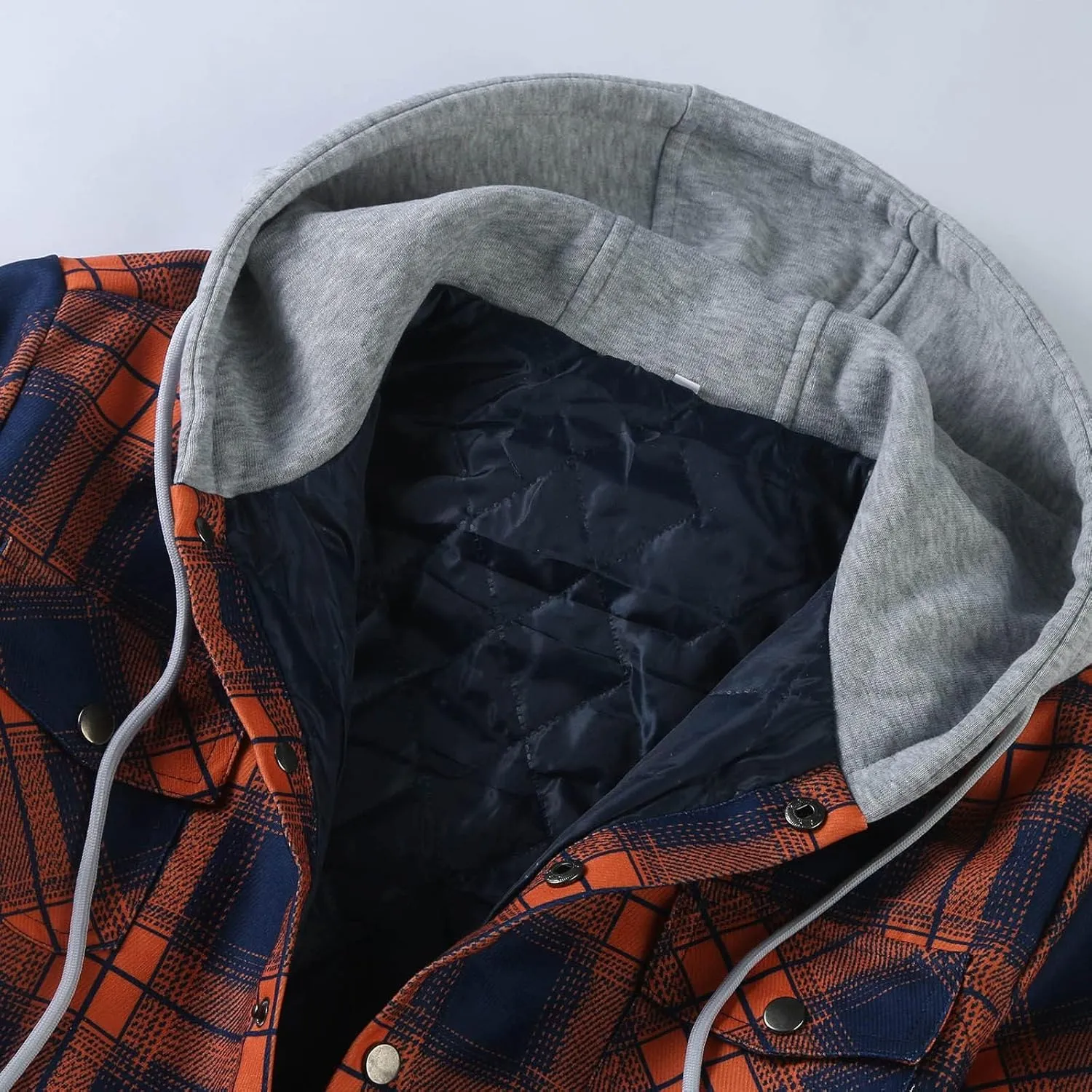Men's Hooded Shirt Jacket Sherpa Lined Full Zip Plaid Shirt Jackets Flannel Quilted Long Sleeve Winter Warm Cotton Coat