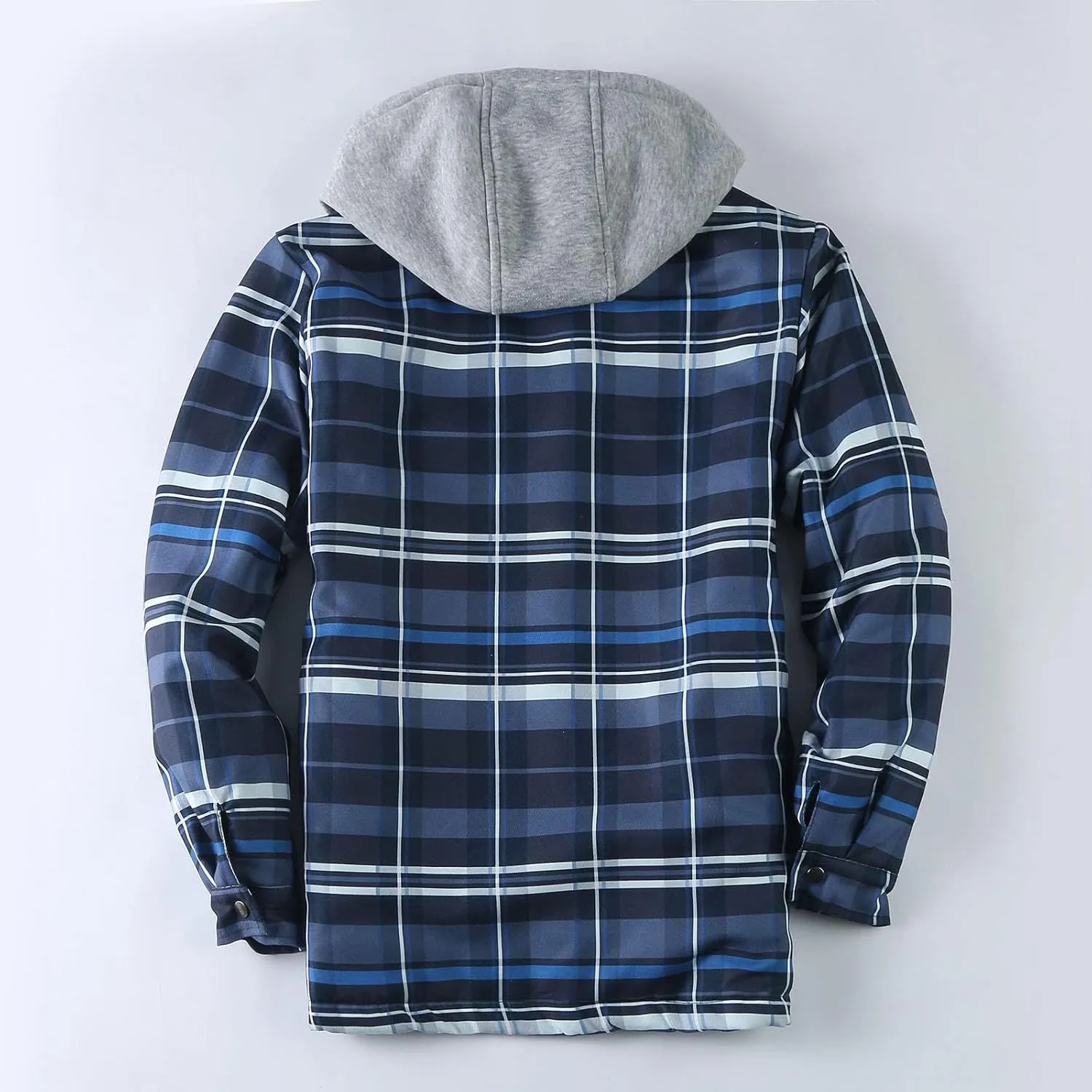 Men's Hooded Shirt Jacket Sherpa Lined Full Zip Plaid Shirt Jackets Flannel Quilted Long Sleeve Winter Warm Cotton Coat