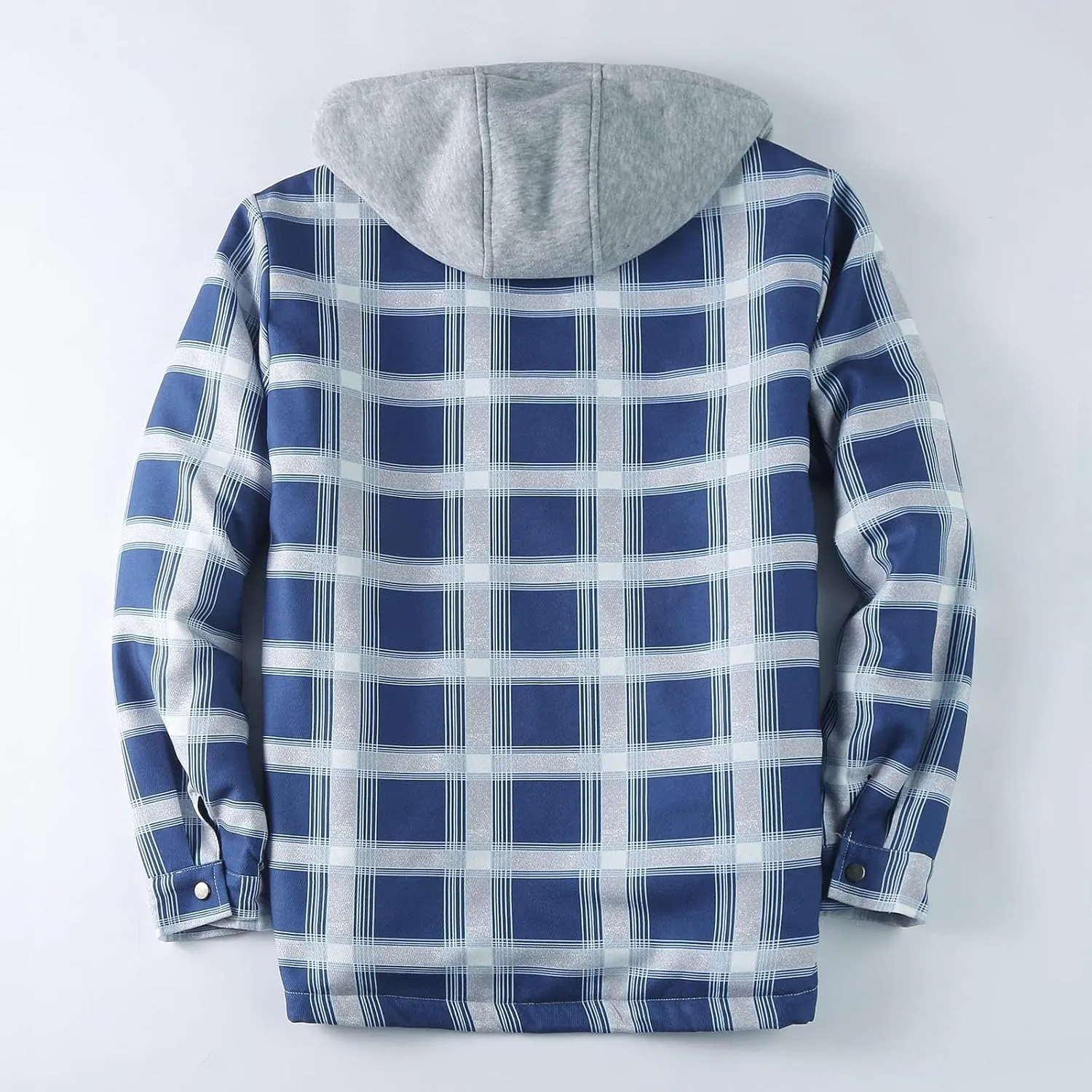 Men's Hooded Shirt Jacket Sherpa Lined Full Zip Plaid Shirt Jackets Flannel Quilted Long Sleeve Winter Warm Cotton Coat
