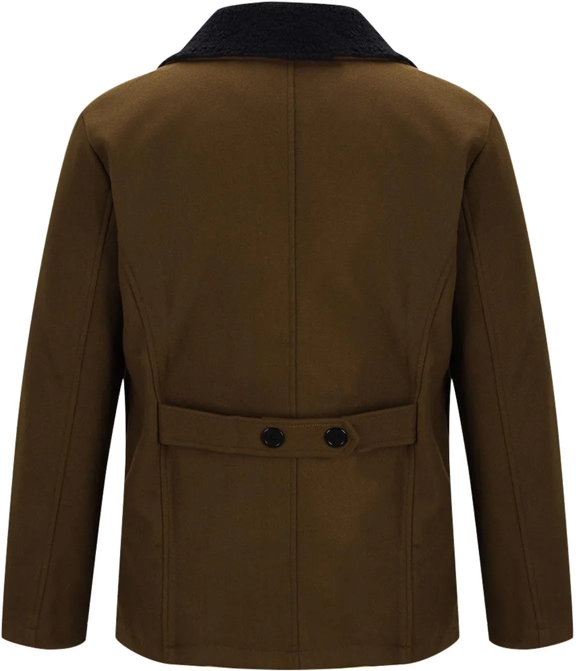 Mens Lapel Double Breasted Trench Coat Winter Warm Business Short Pea Coats Faux Fur Collar Overcoat Open Front Cardigan Coat