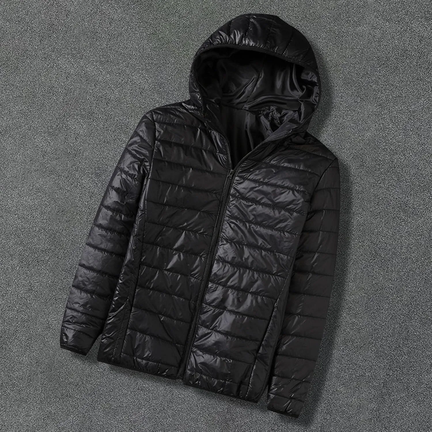 Men's Lightweight Down Jacket Hooded Zip Jacket with Pockets Loose Long Sleeve Casual Parkas Daily Outerwear Spring Coats