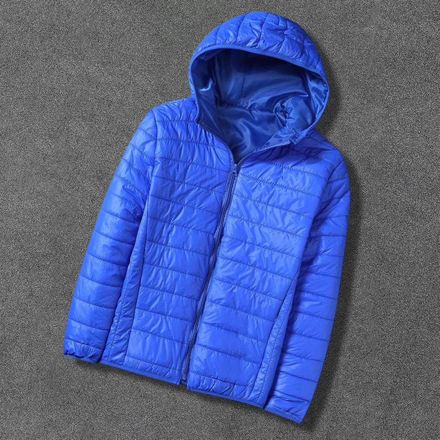 Men's Lightweight Down Jacket Hooded Zip Jacket with Pockets Loose Long Sleeve Casual Parkas Daily Outerwear Spring Coats