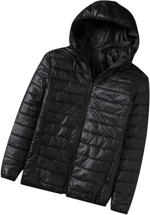 Men's Lightweight Down Jacket Hooded Zip Jacket with Pockets Loose Long Sleeve Casual Parkas Daily Outerwear Spring Coats