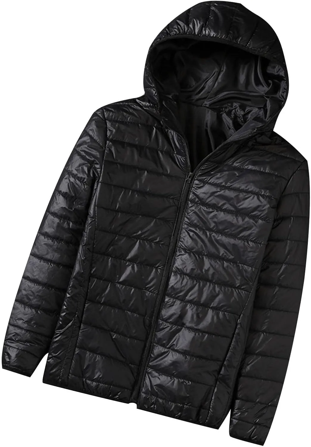 Men's Lightweight Down Jacket Hooded Zip Jacket with Pockets Loose Long Sleeve Casual Parkas Daily Outerwear Spring Coats