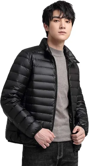 Mens Lightweight Quilted Puffer Jacket Full Zip Stand Collar Winter Warm Puffer down Jacket Padded Insulated Packable Coat