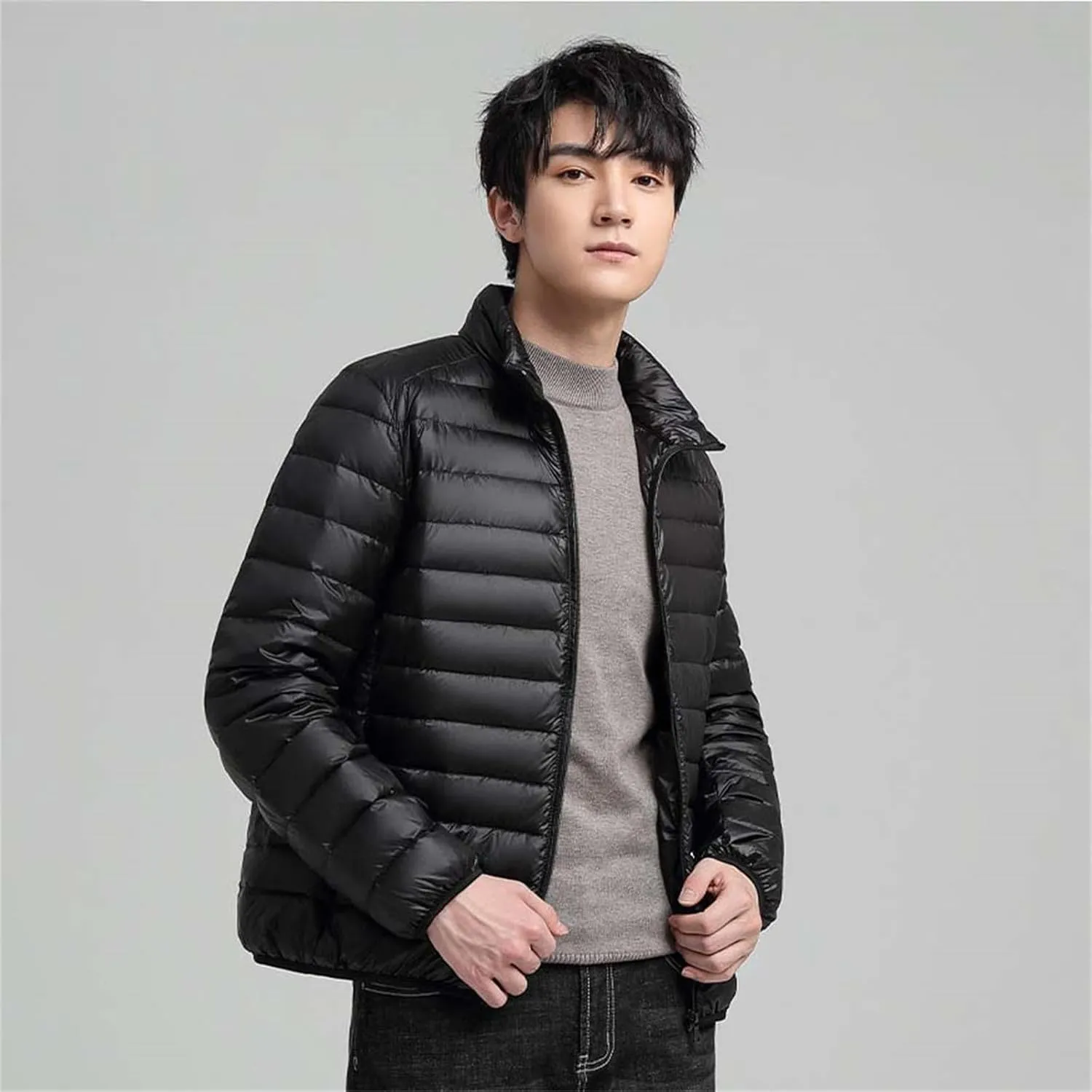 Mens Lightweight Quilted Puffer Jacket Full Zip Stand Collar Winter Warm Puffer down Jacket Padded Insulated Packable Coat