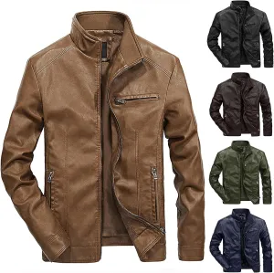 Mens Mid Length Jacket Faux Leather Bomber Jackets Motorcycle Coat Slim Fit Moto Overcoat Faux-Leather Outwear
