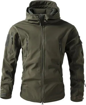 Mens Military Tactical Rain Jacket, Warm Fleece Softshell Hooded Raincoat for Snowboarding, Tactical Jacket