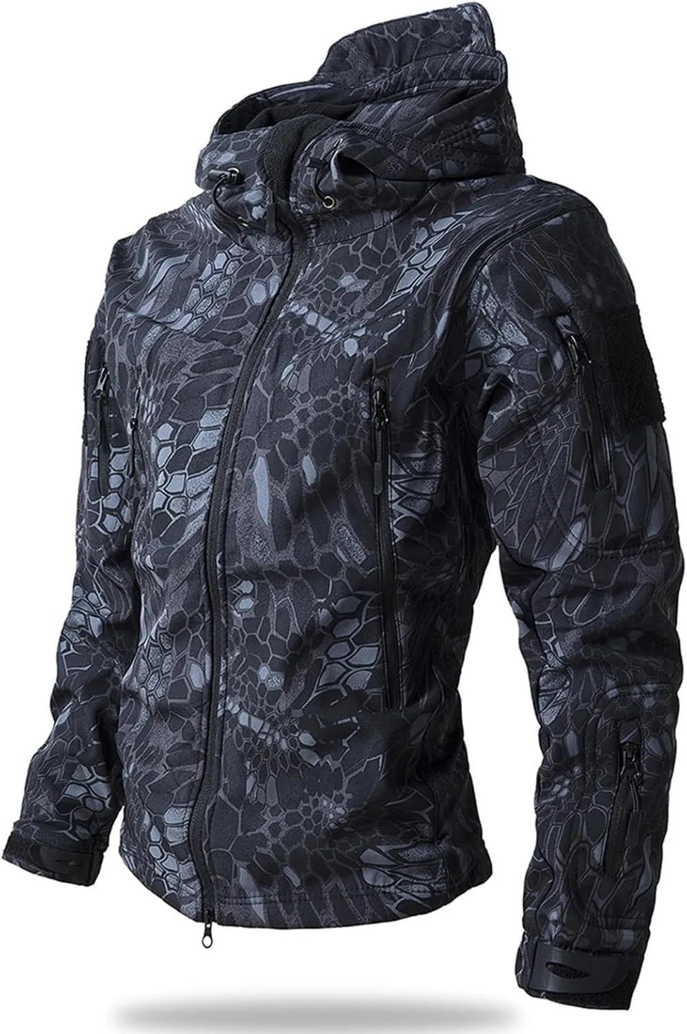 Mens Military Tactical Rain Jacket, Warm Fleece Softshell Hooded Raincoat for Snowboarding, Tactical Jacket