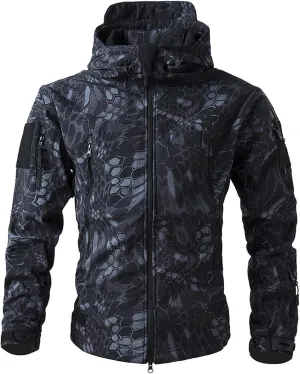 Mens Military Tactical Rain Jacket, Warm Fleece Softshell Hooded Raincoat for Snowboarding, Tactical Jacket