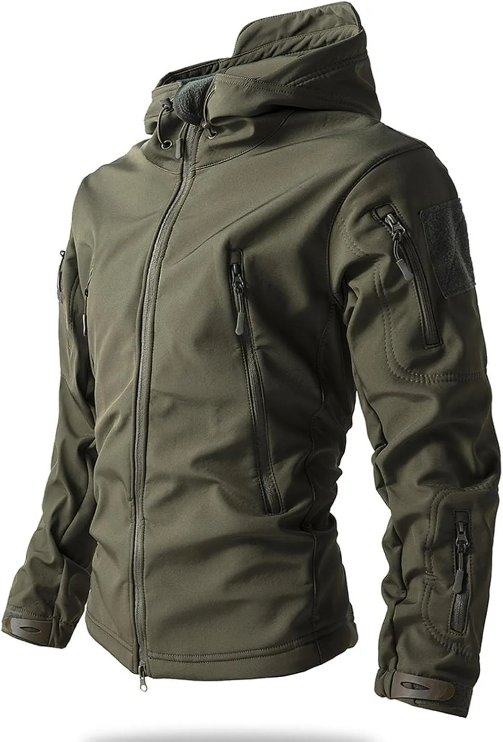 Mens Military Tactical Rain Jacket, Warm Fleece Softshell Hooded Raincoat for Snowboarding, Tactical Jacket