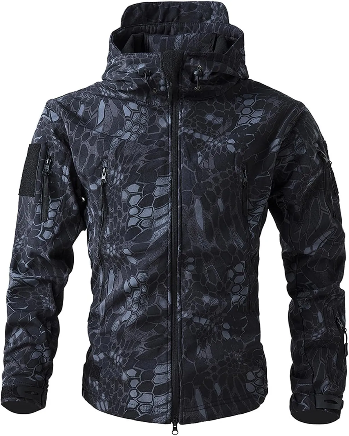 Mens Military Tactical Rain Jacket, Warm Fleece Softshell Hooded Raincoat for Snowboarding, Tactical Jacket