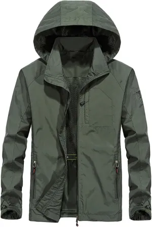 Men's Outdoor Sports Hooded Windproof Jacket Waterproof Rain Coat Windbreaker Outdoor Raincoat for Hiking Running