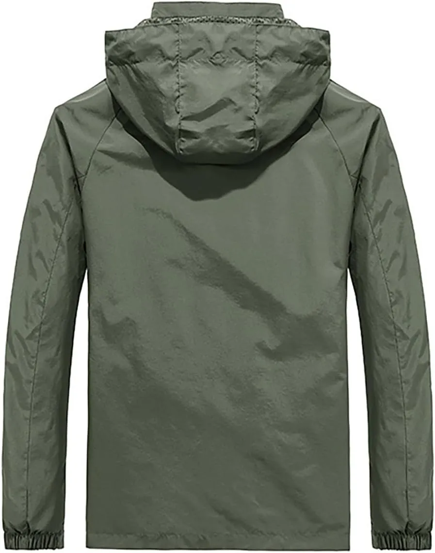 Men's Outdoor Sports Hooded Windproof Jacket Waterproof Rain Coat Windbreaker Outdoor Raincoat for Hiking Running