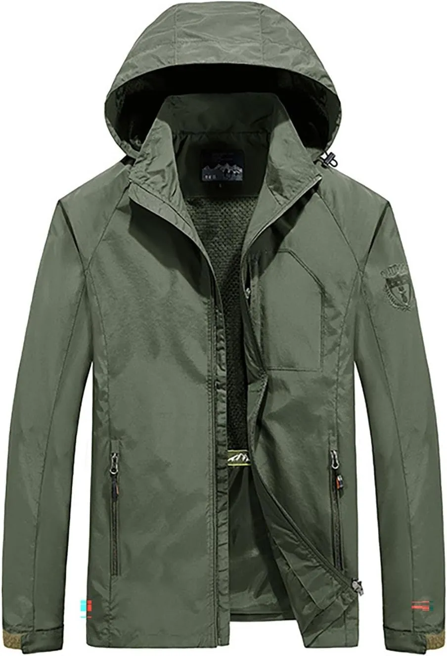 Men's Outdoor Sports Hooded Windproof Jacket Waterproof Rain Coat Windbreaker Outdoor Raincoat for Hiking Running