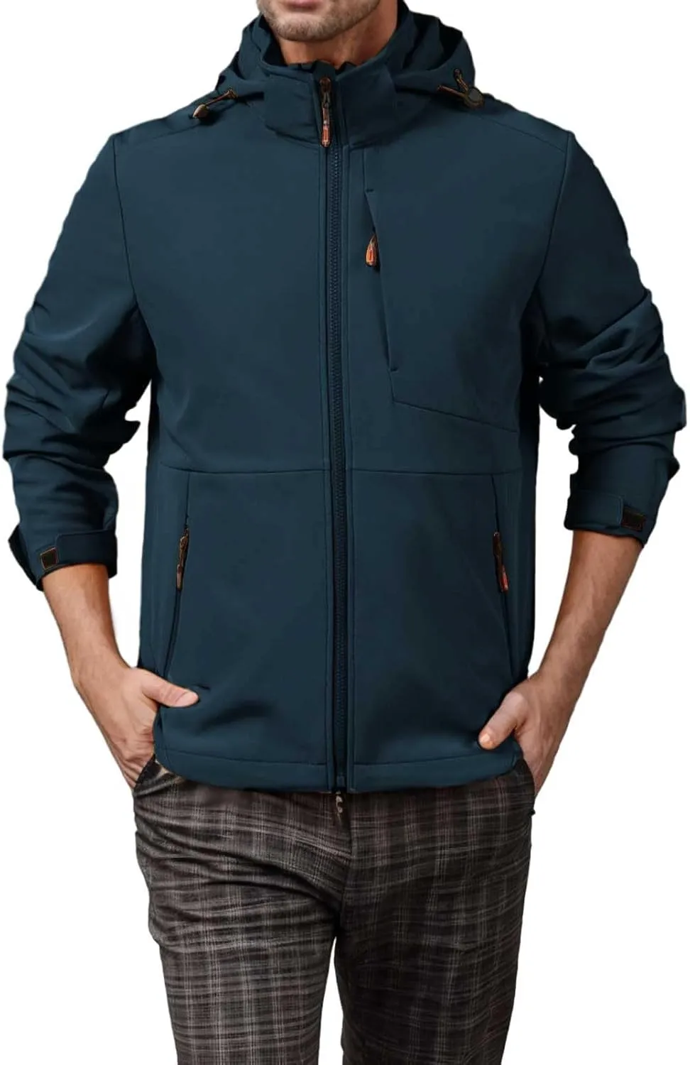 Mens Outdoor Ventures Lightweight Softshell Jackets Fleece Lined Hooded Water Resistant Winter Hiking Windbreaker Jackets