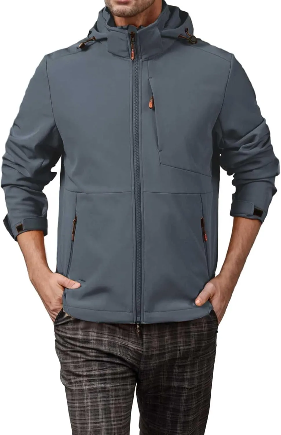 Mens Outdoor Ventures Lightweight Softshell Jackets Fleece Lined Hooded Water Resistant Winter Hiking Windbreaker Jackets