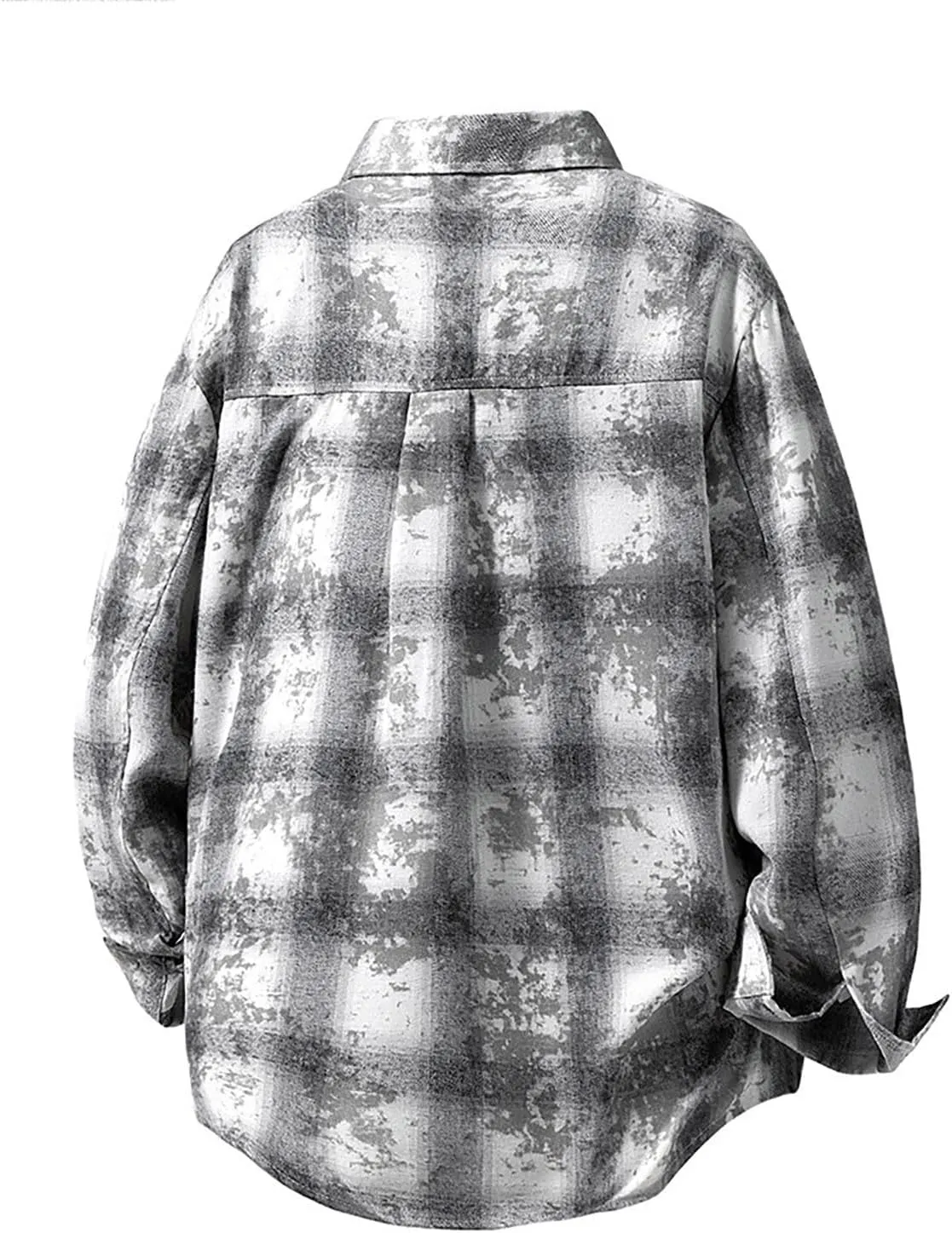 Men's Plaid Shirt Spring Fall Checkered Oversized Blouse Top Loose Long Sleeve Button Down Casual Cardigan with Pocket