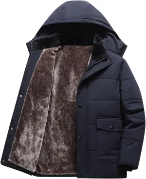 Mens Puffer Jacket Fleece Lined Down Coat Hooded Quilted Jacket Plus Size Padded Coat Warm Insulated Jacket Winter Coat