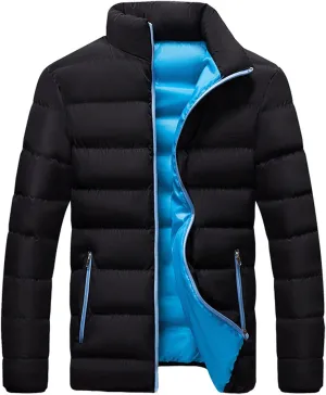 Men's Puffer Jacket Lightweight Packable Down Coat Stand Collar Quilted Jacket Zip up Insulated Jacket Winter Outwear
