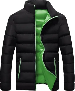 Men's Puffer Jacket Lightweight Packable Down Coat Stand Collar Quilted Jacket Zip up Insulated Jacket Winter Outwear