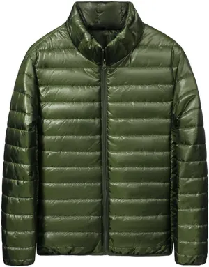 Men's Puffer Jacket Lightweight Packable Down Coat Zip up Insulated Jacket Stand Collar Quilted Coat Warm Winter Jacket