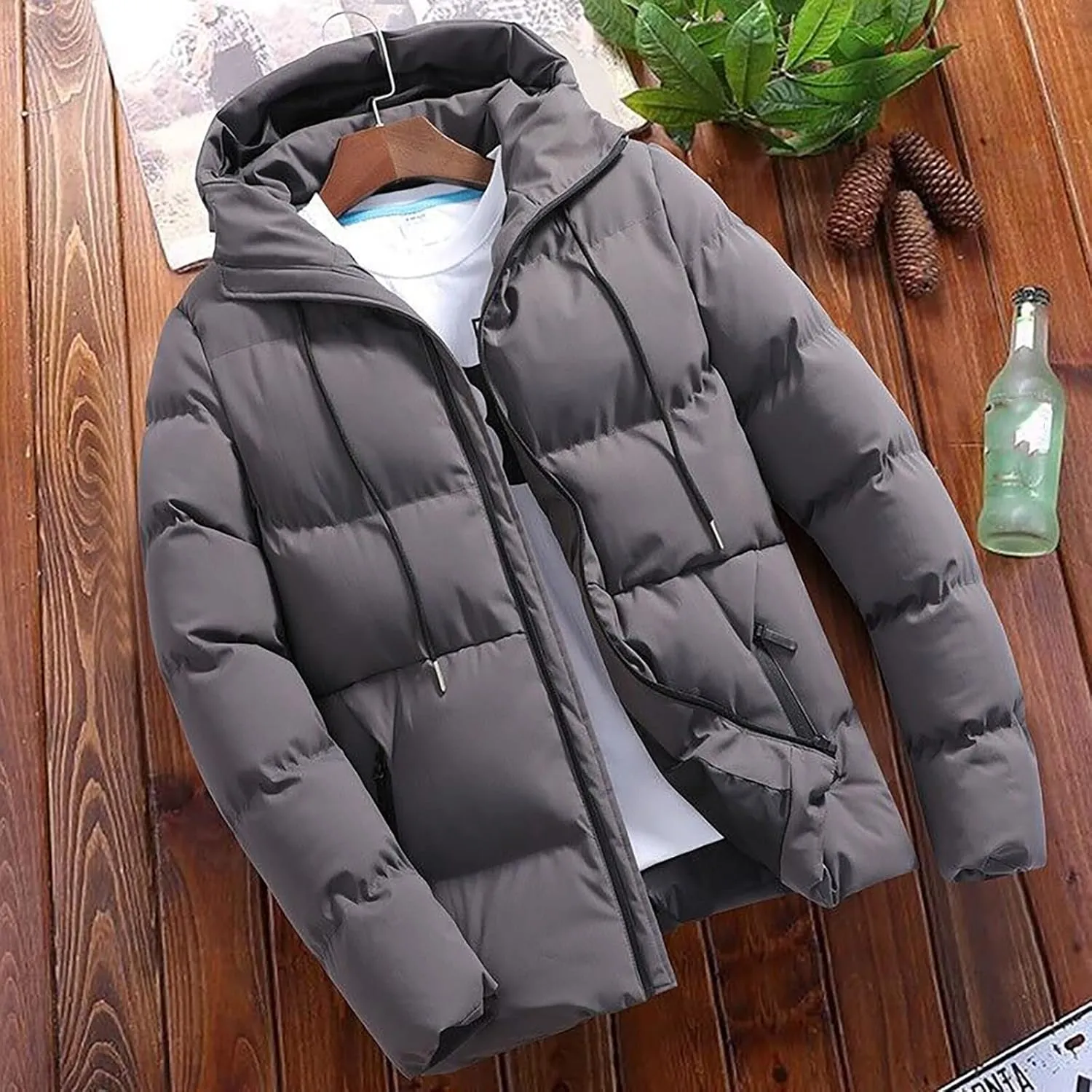 Men's Puffer Jacket Lightweight Short Winter Comfort Down Jacket Solid Winter Warm Travel Slim Fit Puffer Jacket