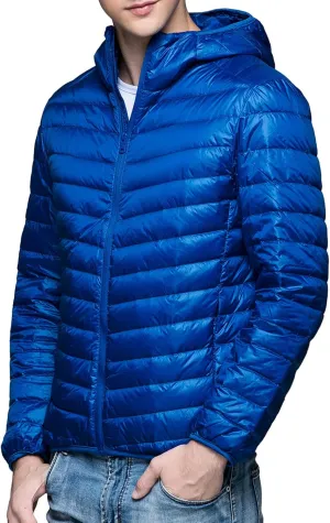 Mens Puffer Jacket with Hood Full Zip Lightweight Winter Down Coats Loose Fit Long Sleeve Hooded Sweatshirt Quilted Jackets