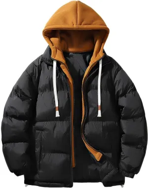 Mens Puffer Jacket with Hood Lightweight Down Coat Zip up Quilted Jacket Padded Insulated Coat Warm Winter Jackets