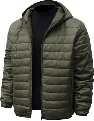 Mens Puffer Jacket with Hood Lightweight Windproof Water Resistant Winter Down Jacket Ideal for Outdoor Hiking