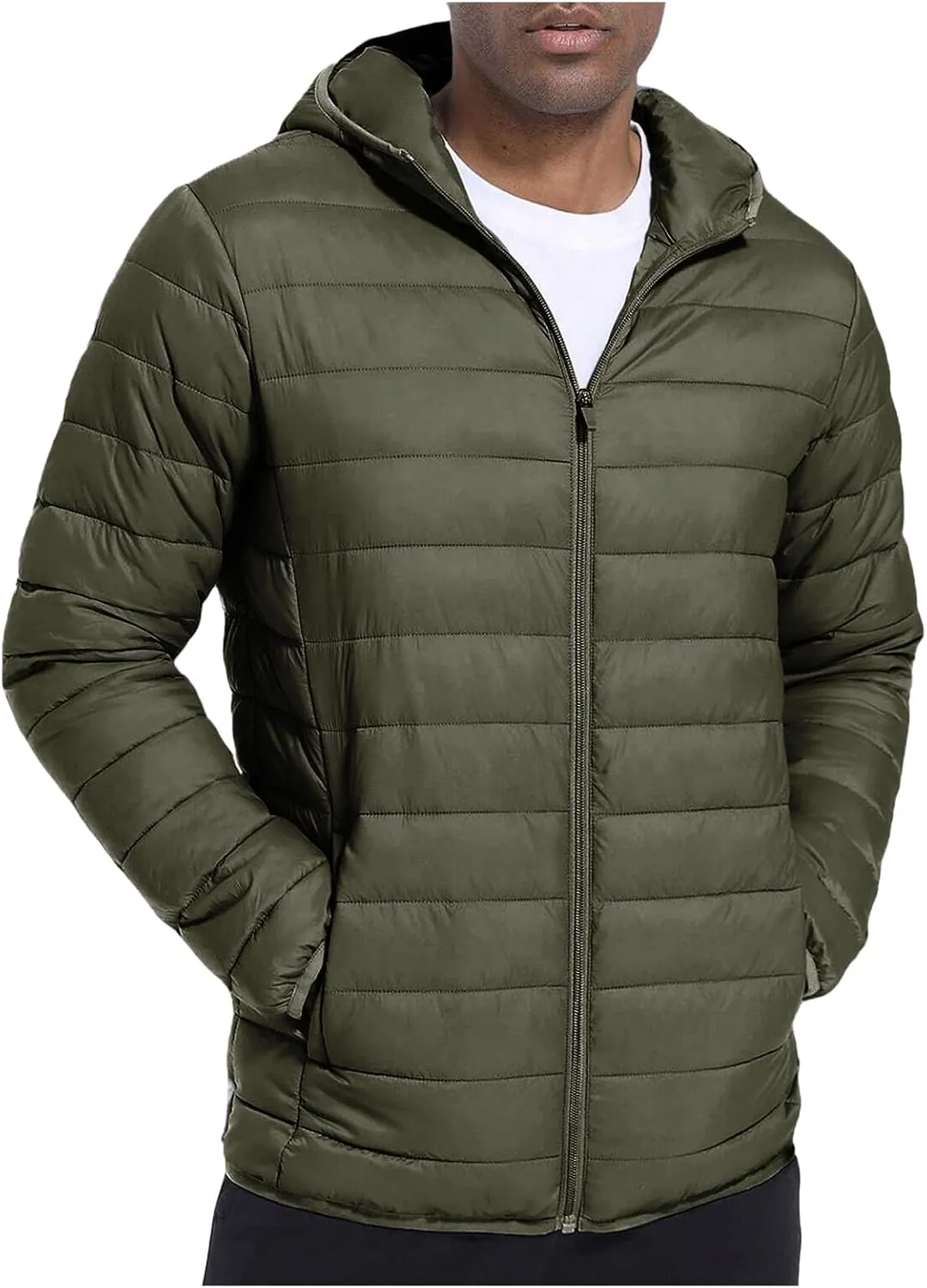 Mens Puffer Jacket with Hood Lightweight Windproof Water Resistant Winter Down Jacket Ideal for Outdoor Hiking