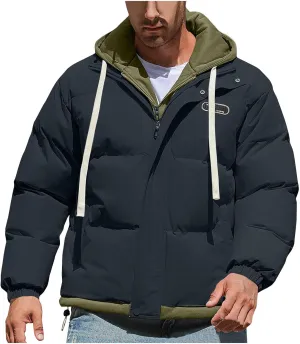 Mens Puffer Jacket Zip up Padded Coat Hooded down Coat Quilted Insulated Jacket Windproof Winter Jacket Thermal Outwear
