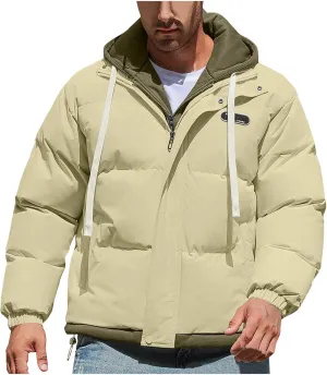 Mens Puffer Jacket Zip up Padded Coat Hooded down Coat Quilted Insulated Jacket Windproof Winter Jacket Thermal Outwear