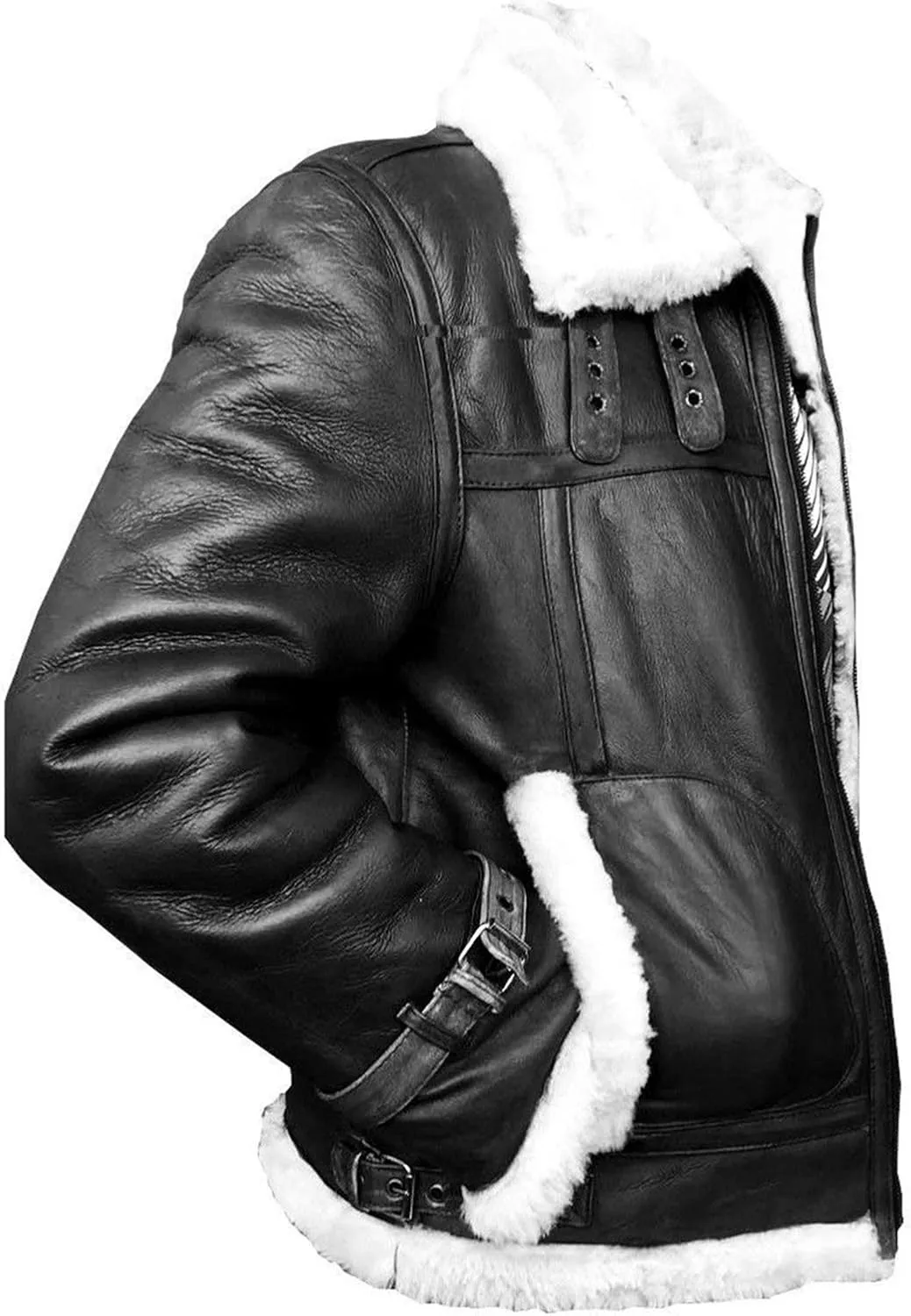 Mens RAF B3 Aviator Bomber Leather Jacket - WW2 Fur Shearling Sheepskin Jacket Men Black/Brown