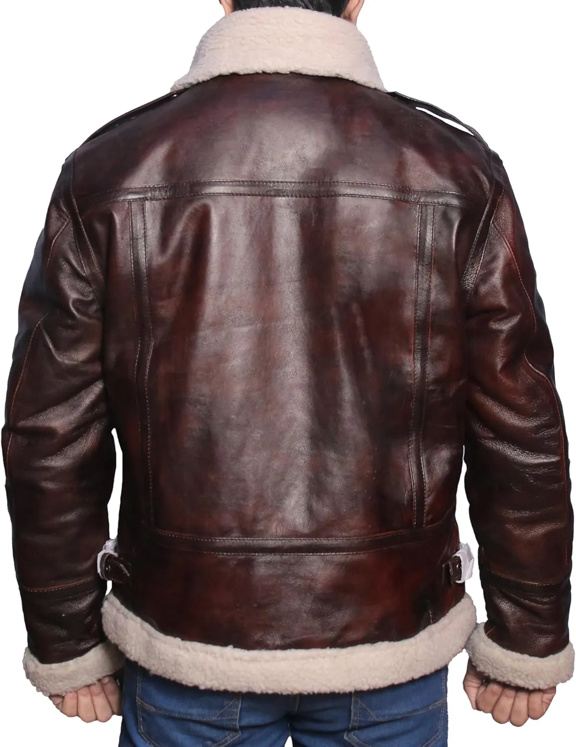 Mens RAF B3 Aviator Bomber Leather Jacket - WW2 Fur Shearling Sheepskin Jacket Men Black/Brown
