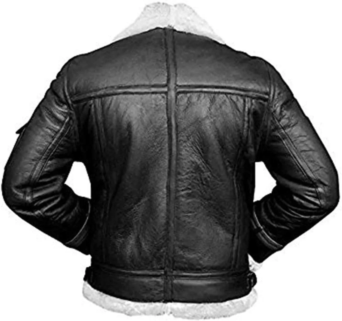 Mens RAF B3 Aviator Bomber Leather Jacket - WW2 Fur Shearling Sheepskin Jacket Men Black/Brown