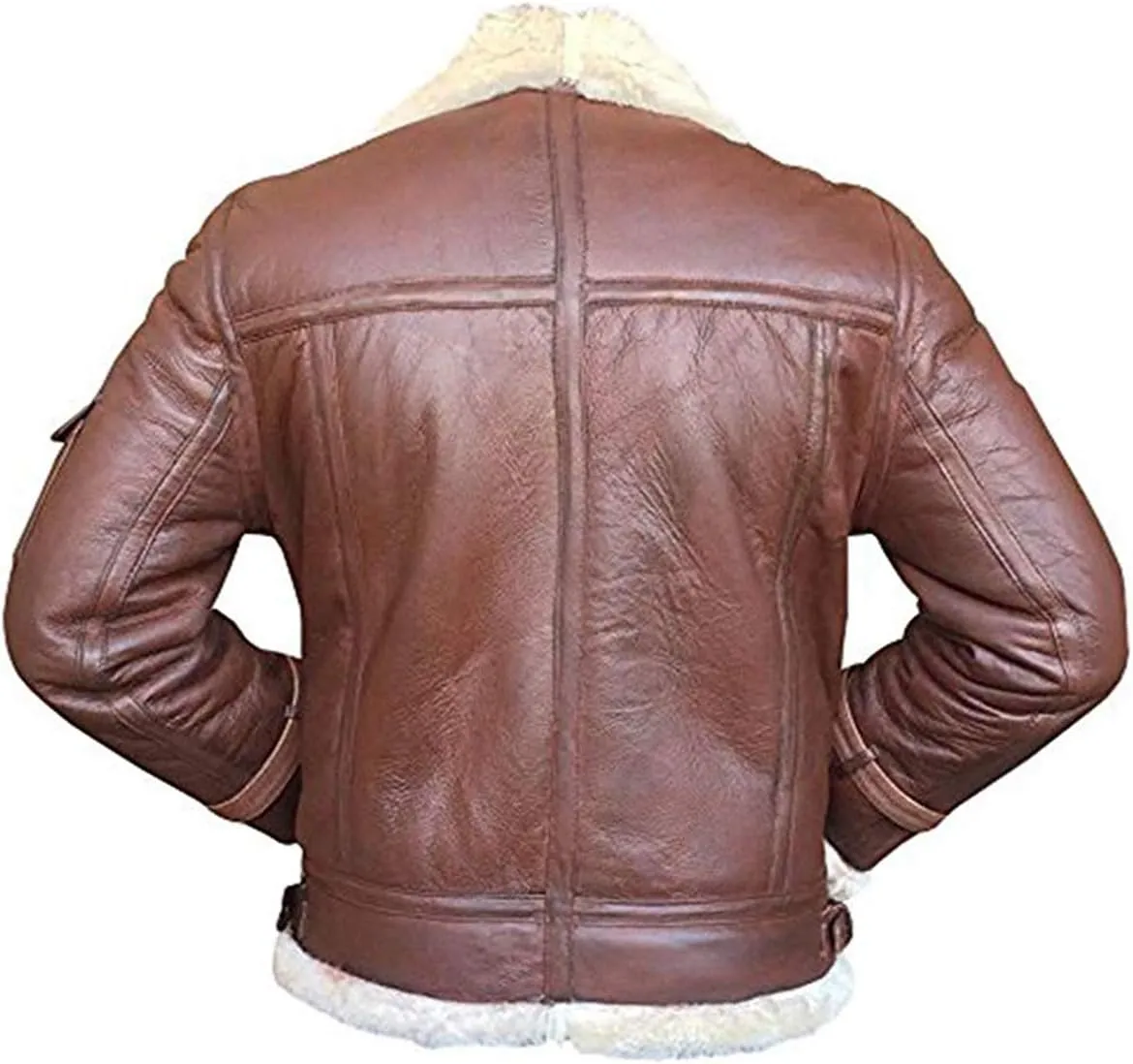 Mens RAF B3 Aviator Bomber Leather Jacket - WW2 Fur Shearling Sheepskin Jacket Men Black/Brown
