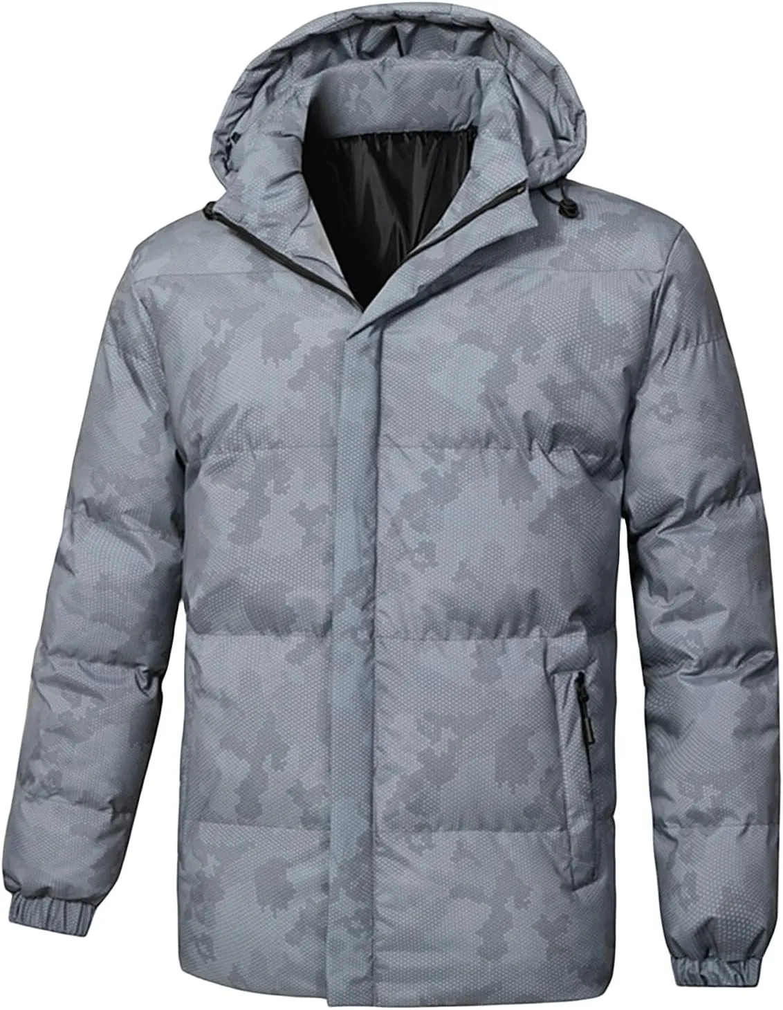 Mens Rain Jackets Waterproof Hooded Coats Puffy Padded Jackets Thicken Warm Overcoats Winter Trendy Coat with Pocket
