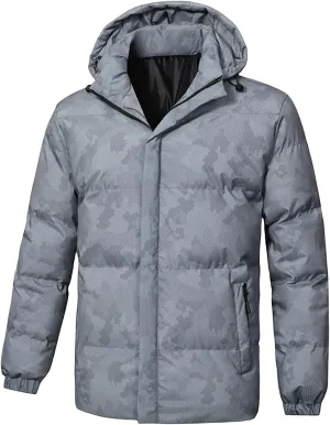 Mens Rain Jackets Waterproof Hooded Coats Puffy Padded Jackets Thicken Warm Overcoats Winter Trendy Coat with Pocket