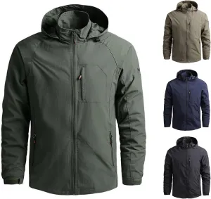Mens Rain Jackets Zip Up Hooded Waterproof Windbreakers Loose Lightweight Coats Lapel Fashion Clothes with Pocket