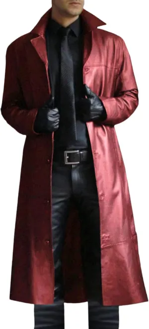 Mens Retro Black Leather Jacket Long Steampunk Trench Coat German Faux Leather Coat Military Officer Uniform Overcoat