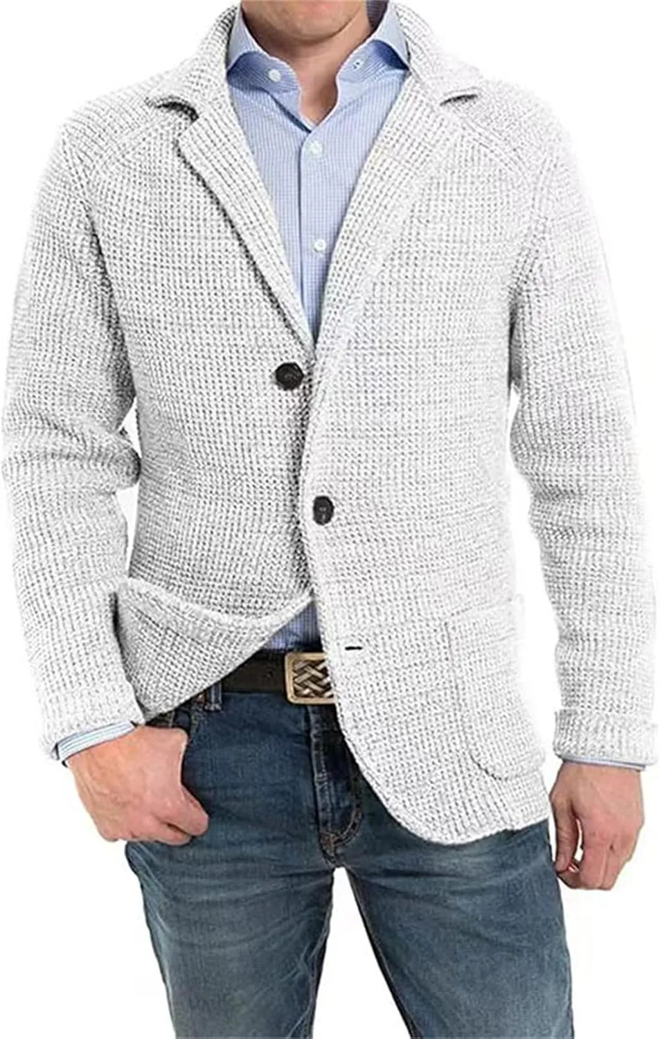 Mens Shawl Collar Cardigan Sweaters Button Down Cable Knit and Pockets Loose Fit Open Front Design