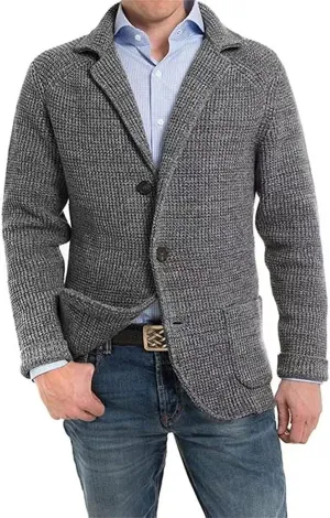 Mens Shawl Collar Cardigan Sweaters Button Down Cable Knit and Pockets Loose Fit Open Front Design